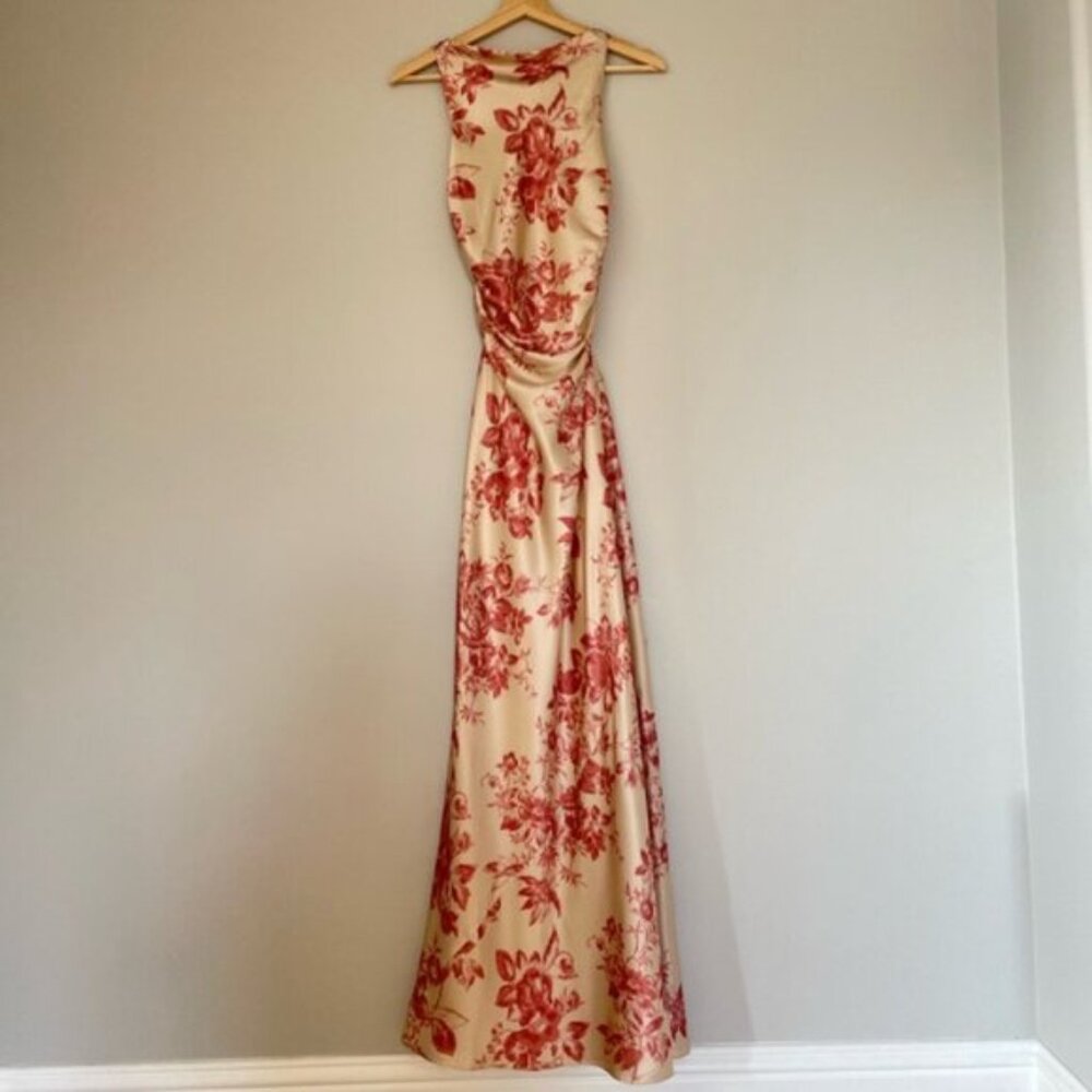 NEW Reformation Anaiis Long Silk Dress Cameo Rose Pink Cream Floral | size 4 - Picture 7 of 12
